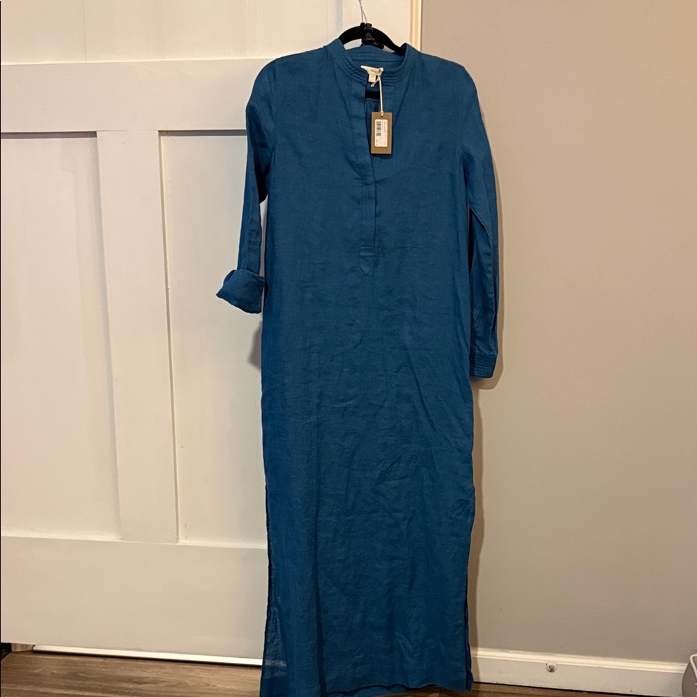 Ann Mashburn Trapunto neck dress Women's Teal Linen Maxi Dress